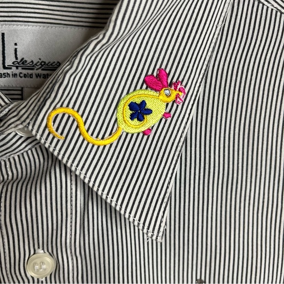 Vintage MiLi Colorful Applique Cat Mice Blouse Sequins Large Striped Long Sleeve - Picture 3 of 11